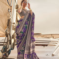 Royal Purple Floral Printed Silk Saree with Elegant Designer Border 
