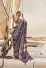 Royal Purple Floral Printed Silk Saree with Elegant Designer Border 