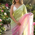 Green Pink Ombre Designer Saree with Sequin Embroidered Border