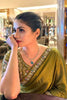Olive Green Organza Silk Saree Sequins Embroidered Border Designer Blouse