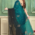 Teal Green Black Embroidered Saree with Designer Blouse