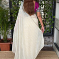 Off White Georgette Saree Golden Butti Designer Magenta Floral Embroidered Blouse