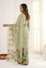 Pistachio Green Floral Printed Linen Cotton Saree Scalloped Border