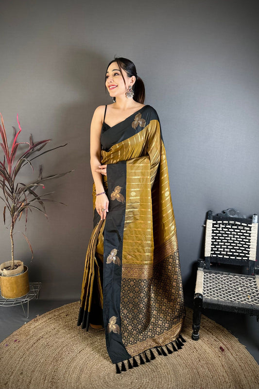 Elegant Black and Gold Banarasi Silk Saree with Rich Zari Weaving Saree
