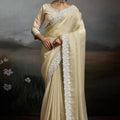 Cream Silk Saree with Designer White Lace Border Party Wear