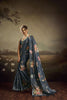  Blue Linen Silk Saree with Floral Digital Print Designer Tassel Pallu