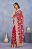 Designer Red Floral Embroidered Net Saree with Heavy Border