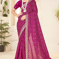 Rani Pink Embroidered Designer Saree with Sequins Work Heavy Border