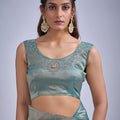 Sea Green Silk Saree with Zari Embroidery Designer Blouse