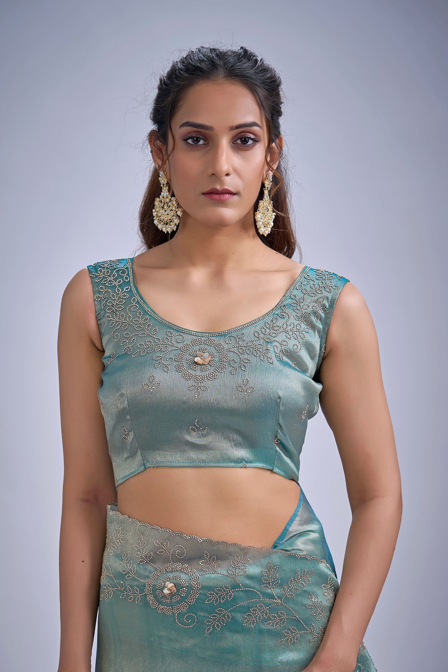 Sea Green Silk Saree with Zari Embroidery Designer Blouse