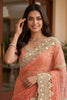 Peach Net Saree Heavy Pearl Sequins Embroidery Border