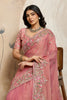 Pink Embroidered Organza Saree Floral Handwork Designer Blouse