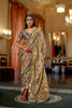 Light Gold Banarasi Silk Saree Royal Blue Border Floral Zari Buti Work