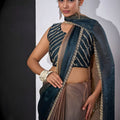 Dual Tone Dark Green Golden Brown Saree with Designer Border