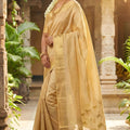 Royal Beige Kanjivaram Silk Saree Gold Zari Border Traditional Motif Pallu