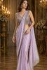 Luxury Lavender Satin Silk Saree Heavy Mirror Embroidered Designer Blouse 