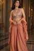 Rose Gold Shimmer Palazzo Set Embroidered Halter Neck Blouse