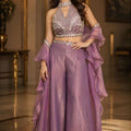 Lavender Palazzo Set with Heavy Beads Work Halter Neck Blouse