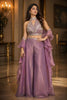 Lavender Palazzo Set with Heavy Beads Work Halter Neck Blouse