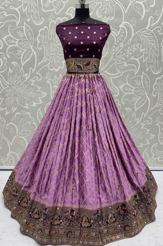 Regal Purple and Pink Georgette Bridal Lehenga Choli with Heavy Zari and Resham Work
