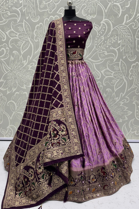 Regal Purple and Pink Georgette Bridal Lehenga Choli with Heavy Zari and Resham Work