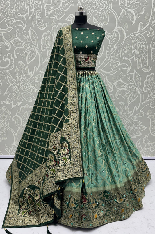 Elegant Bottle Green Georgette Bridal Lehenga Choli with Heavy Zari and Resham Work