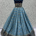 Striking Blue Georgette Bridal Lehenga Choli with Heavy Zari and Resham Work