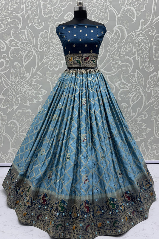 Striking Blue Georgette Bridal Lehenga Choli with Heavy Zari and Resham Work