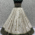 Dark Green and Off-White Georgette Bridal Lehenga Choli with Heavy Zari and Resham Work