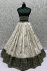 Dark Green and Off-White Georgette Bridal Lehenga Choli with Heavy Zari and Resham Work