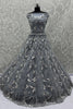 Modern Grey Net Bridal Lehenga Choli with Heavy Sequins and Thread Embroidery
