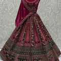 Delicate Burgundy Velvet Bridal Lehenga Choli with Heavy Mirror and Zari Embroidery Work