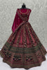 Delicate Burgundy Velvet Bridal Lehenga Choli with Heavy Mirror and Zari Embroidery Work