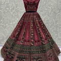 Delicate Burgundy Velvet Bridal Lehenga Choli with Heavy Mirror and Zari Embroidery Work