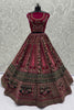 Delicate Burgundy Velvet Bridal Lehenga Choli with Heavy Mirror and Zari Embroidery Work