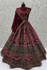 Fabulous Maroon Velvet Bridal Lehenga Choli with Heavy Mirror and Zari Embroidery Work