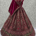 Elegant Wine Velvet Bridal Lehenga Choli with Heavy Mirror and Zari Embroidery Work