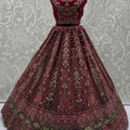 Elegant Wine Velvet Bridal Lehenga Choli with Heavy Mirror and Zari Embroidery Work