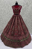 Elegant Wine Velvet Bridal Lehenga Choli with Heavy Mirror and Zari Embroidery Work