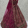 Elegant Wine Velvet Bridal Lehenga Choli with Heavy Mirror and Zari Embroidery Work