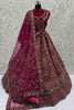 Elegant Wine Velvet Bridal Lehenga Choli with Heavy Mirror and Zari Embroidery Work