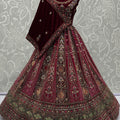 Designer Maroon Velvet Bridal Lehenga Choli with Heavy Mirror and Zari Embroidery Work