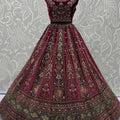 Designer Maroon Velvet Bridal Lehenga Choli with Heavy Mirror and Zari Embroidery Work