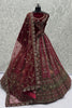 Designer Maroon Velvet Bridal Lehenga Choli with Heavy Mirror and Zari Embroidery Work