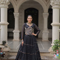 Stylish Black Bandhani Print Faux Georgette Lehenga Choli with Mirror Work