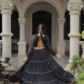 Stylish Black Bandhani Print Faux Georgette Lehenga Choli with Mirror Work