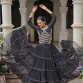 Stylish Black Bandhani Print Faux Georgette Lehenga Choli with Mirror Work