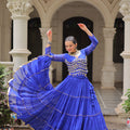 Royal Blue Bandhani Print Faux Georgette Lehenga Choli with Mirror Work