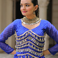 Royal Blue Bandhani Print Faux Georgette Lehenga Choli with Mirror Work