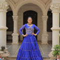 Royal Blue Bandhani Print Faux Georgette Lehenga Choli with Mirror Work